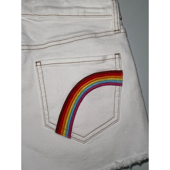 Cream Rainbow Pocket Cutoff Jean Shorts - Size 7/28W - Picture 2 of 6